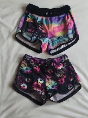 Justice Girls Rainbow Sunset & Floral Active Shorts - Black Trim